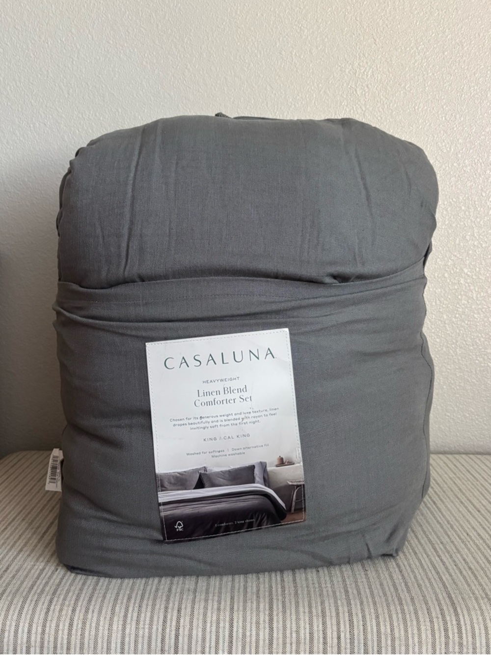 NWT King/California Heavyweight Linen Blend Comforter & Sham Set Dark Gray
